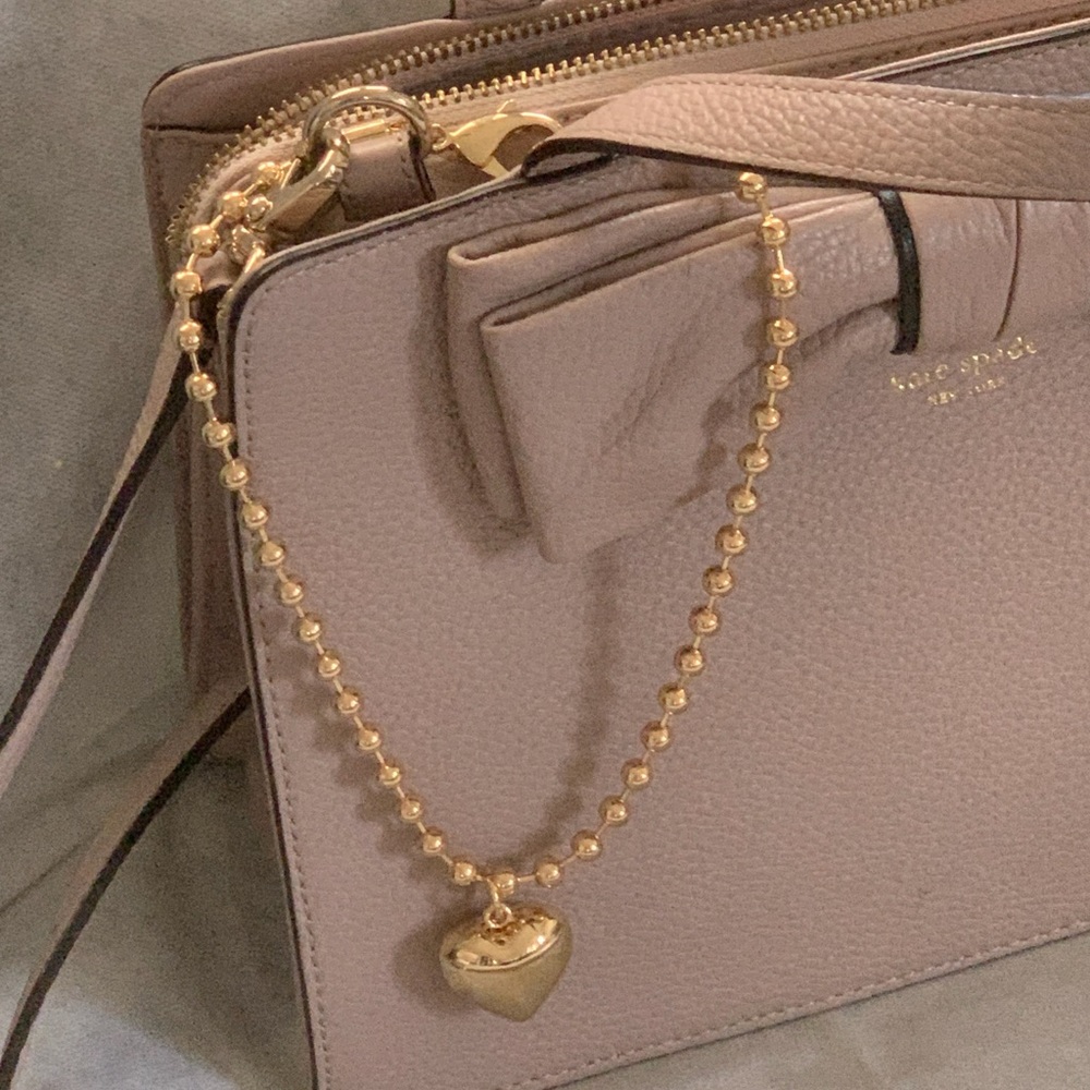 LOFT Gold Puffy Heart Bag Charm Key Chain NWT - Picture 5 of 6
